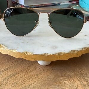 Ray-Ban Polarized Gold Frame Aviator Large Metal Sunglasses with Dark Lenses